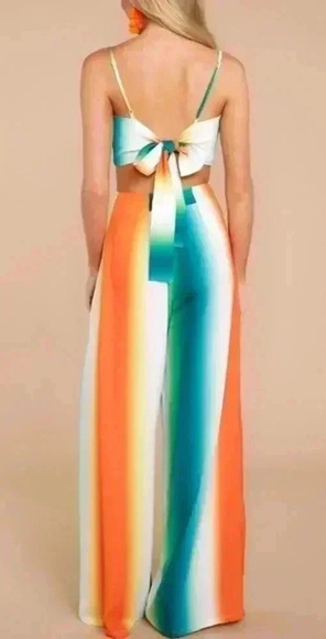 Sure To Stand Out Orange Multi Stripe 2 Piece Set - Picture 4 of 10